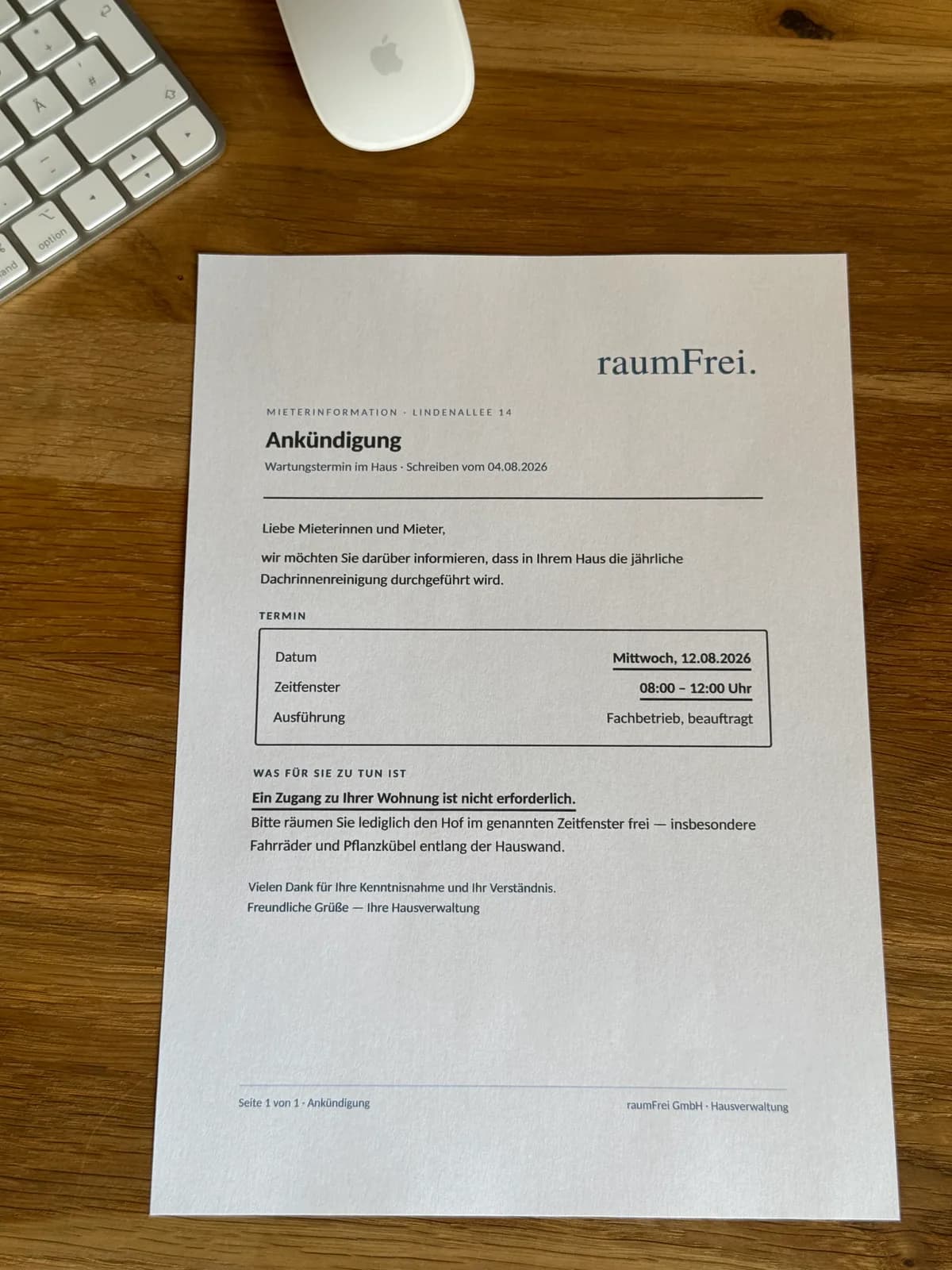 Beispiel einer in wohnen erstellten Ankündigung