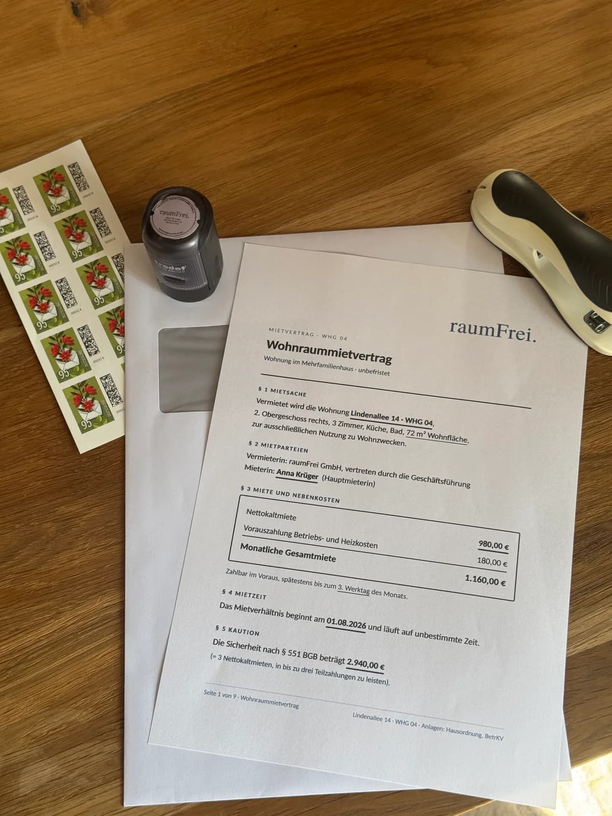 Beispiel eines in wohnen vorbereiteten Mietvertrags