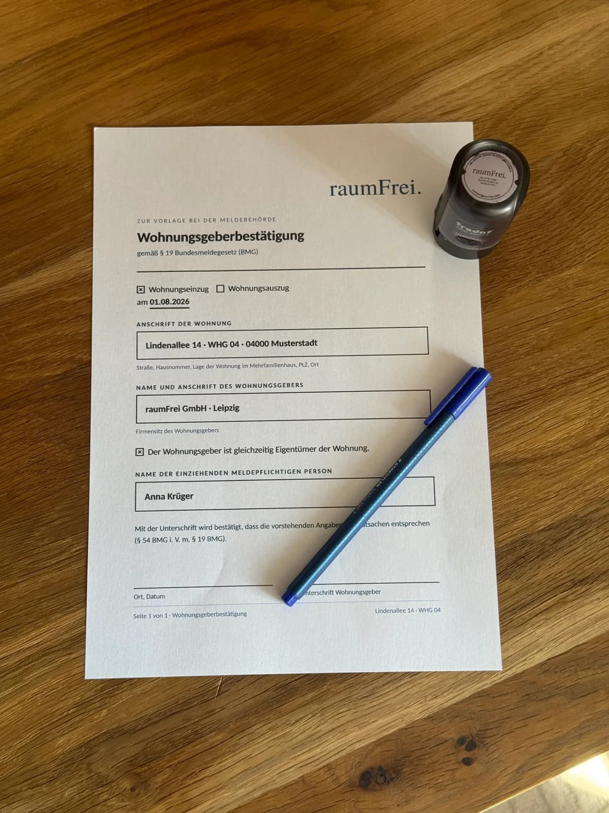 Beispiel einer Wohnungsgeberbestätigung in wohnen